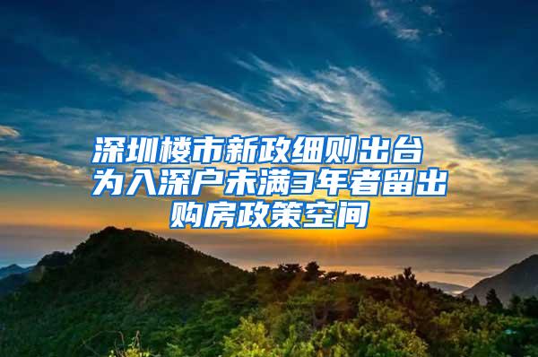 深圳楼市新政细则出台 为入深户未满3年者留出购房政策空间