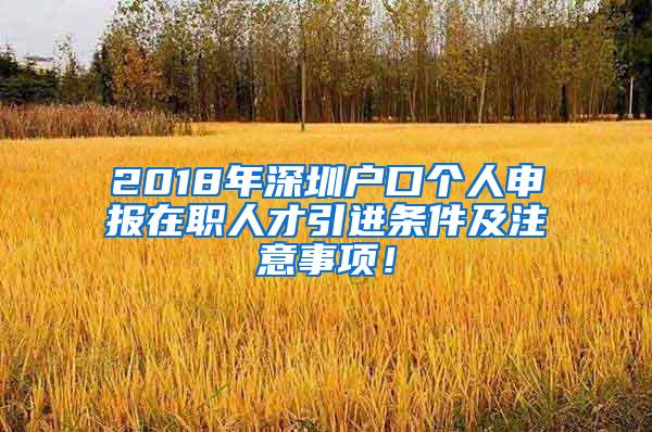 2018年深圳户口个人申报在职人才引进条件及注意事项！