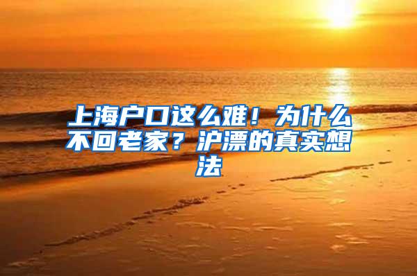 上海户口这么难！为什么不回老家？沪漂的真实想法