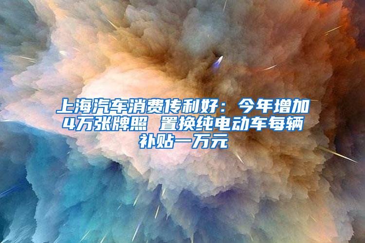 上海汽车消费传利好：今年增加4万张牌照 置换纯电动车每辆补贴一万元