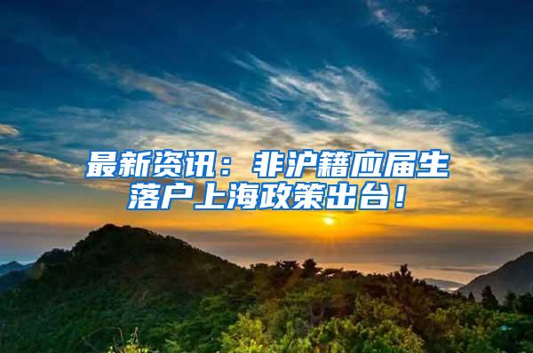 最新资讯：非沪籍应届生落户上海政策出台！