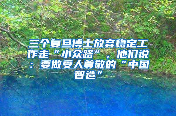 三个复旦博士放弃稳定工作走“小众路”，他们说：要做受人尊敬的“中国智造”