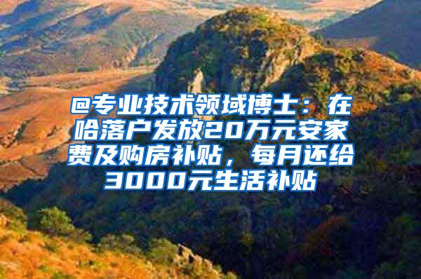 @专业技术领域博士：在哈落户发放20万元安家费及购房补贴，每月还给3000元生活补贴