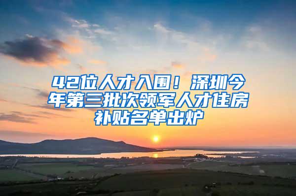 42位人才入围！深圳今年第三批次领军人才住房补贴名单出炉