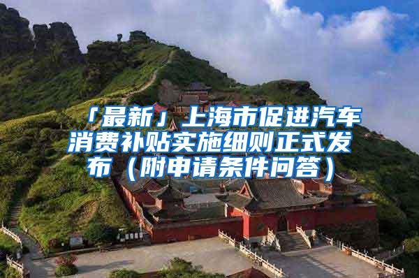 「最新」上海市促进汽车消费补贴实施细则正式发布（附申请条件问答）