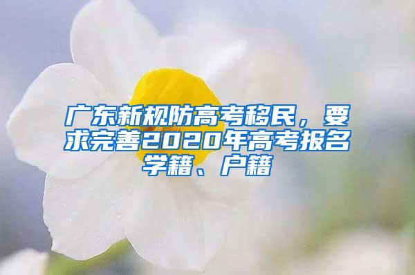 广东新规防高考移民，要求完善2020年高考报名学籍、户籍