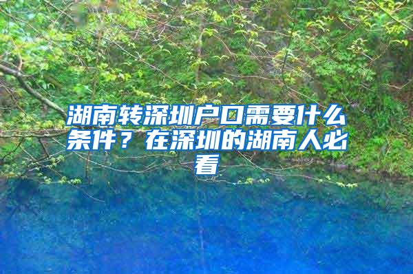 湖南转深圳户口需要什么条件？在深圳的湖南人必看