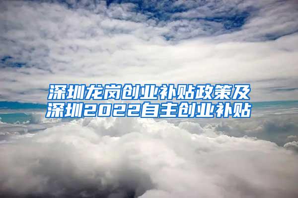 深圳龙岗创业补贴政策及深圳2022自主创业补贴