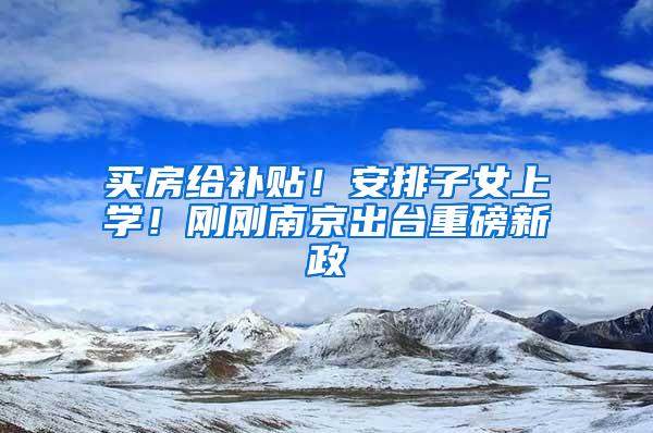 买房给补贴！安排子女上学！刚刚南京出台重磅新政