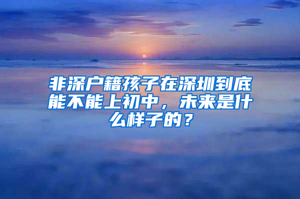 非深户籍孩子在深圳到底能不能上初中，未来是什么样子的？