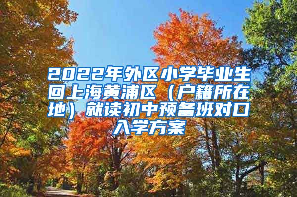 2022年外区小学毕业生回上海黄浦区（户籍所在地）就读初中预备班对口入学方案