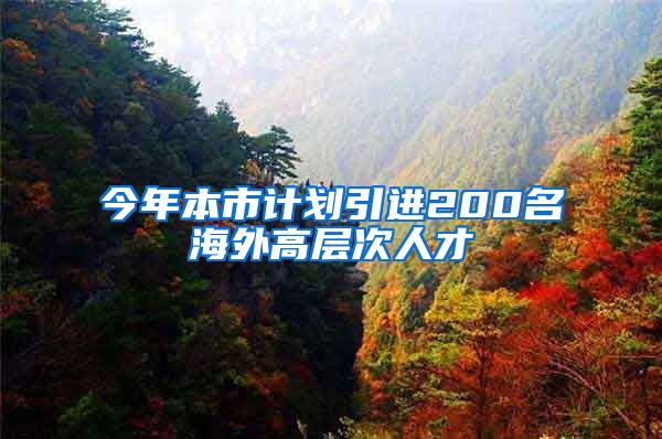 今年本市计划引进200名海外高层次人才