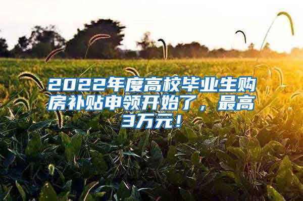 2022年度高校毕业生购房补贴申领开始了，最高3万元！