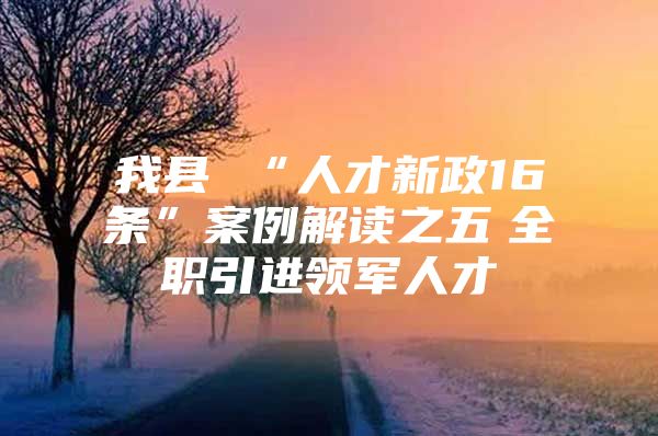 我县 “人才新政16条”案例解读之五　全职引进领军人才