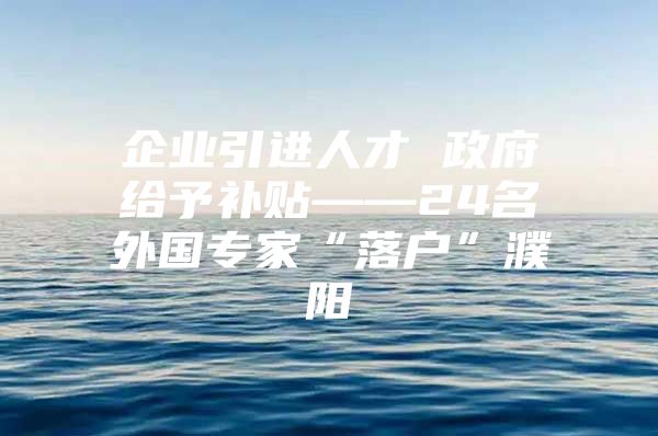 企业引进人才 政府给予补贴——24名外国专家“落户”濮阳