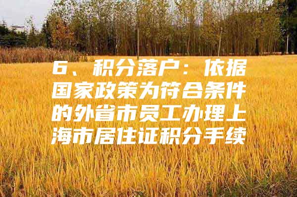 6、积分落户：依据国家政策为符合条件的外省市员工办理上海市居住证积分手续