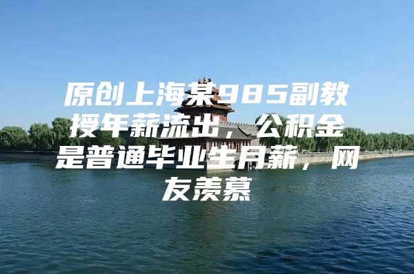 原创上海某985副教授年薪流出，公积金是普通毕业生月薪，网友羡慕