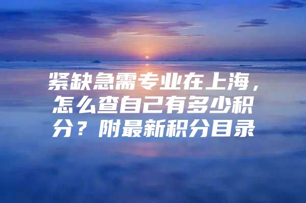 紧缺急需专业在上海，怎么查自己有多少积分？附最新积分目录