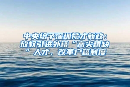 中央给予深圳揽才新政：放权引进外籍“高尖精缺”人才、改革户籍制度