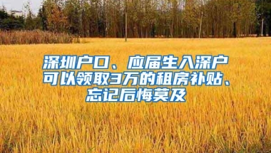 深圳户口、应届生入深户可以领取3万的租房补贴、忘记后悔莫及