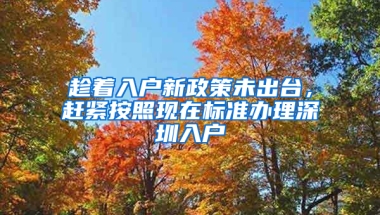 趁着入户新政策未出台，赶紧按照现在标准办理深圳入户