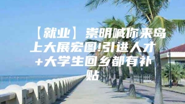 【就业】崇明喊你来岛上大展宏图!引进人才+大学生回乡都有补贴