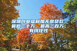 深圳创业福利加无息贷款：最低三十万，最高三百万，有钱任性