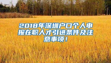 2018年深圳户口个人申报在职人才引进条件及注意事项！