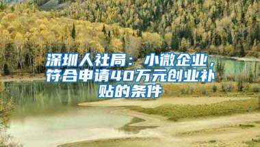 深圳人社局：小微企业，符合申请40万元创业补贴的条件