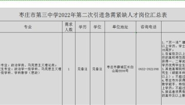 枣庄市第三中学2022年第二次引进高层次急需紧缺人才公告